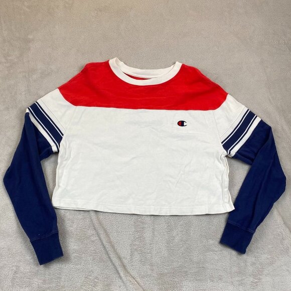 Champion Women's Sweatshirt Medium Colorblock Cropped Pullover Activewear White - Picture 9 of 10